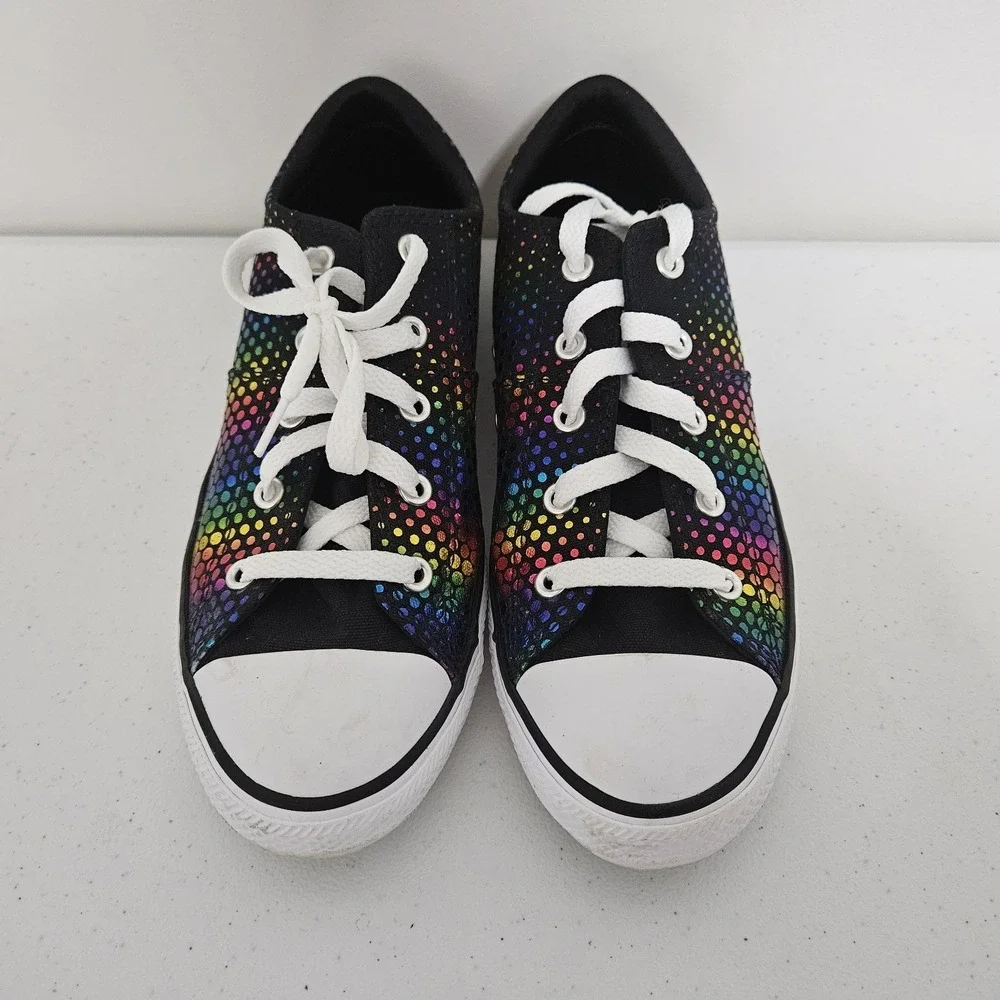 Converse All Star Kids SZ 4 Rainbow‎ Metallic Polka Dot Low Top Sneakers 666310F